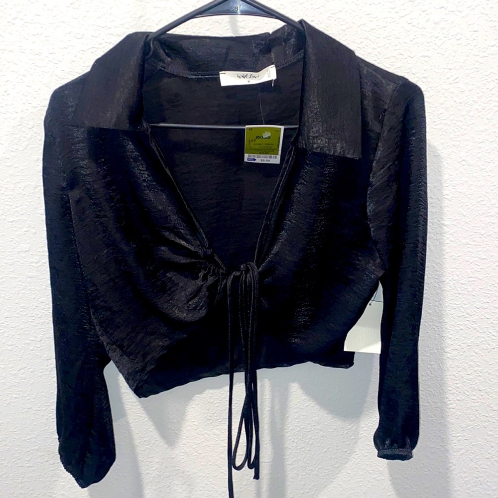 Cropped satin tie-front blouse